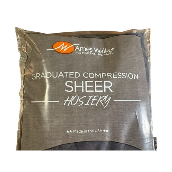 Ames Walker Graduated Compression Sheer Hosiery Open Toe 15-20 mmHg Black Queen+ - Picture 3 of 8